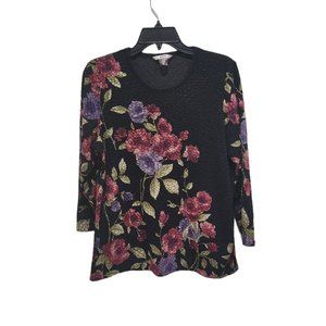 Alia Blouse Women's Size M Multicolor Floral Print 3/4 Sleeve Top Round Neck